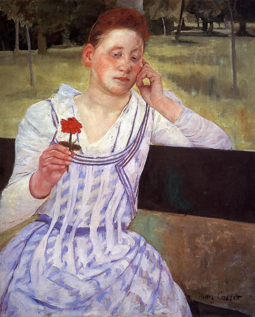 Mary Cassatt - Donna con una zinnia rossa